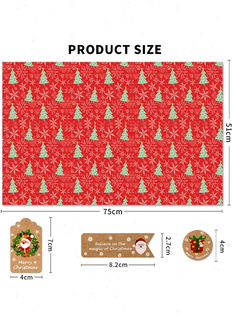 Christmas Wrapping Paper, 10 Sheets Gift Wrapping Paper with 50Pcs of Tags and 2 Roll Ribbons, Snowflake Elk Christmas Wrapping Paper Bulk for Kids Adult Gift's, 20x29 inches Folded Flat - Image 2