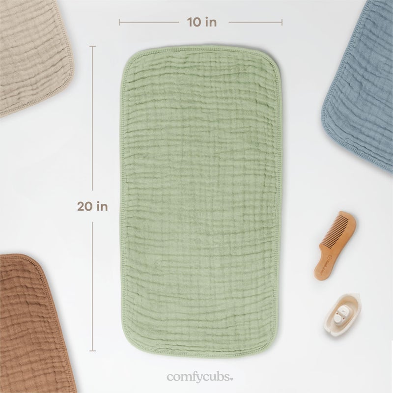 Comfy Cubs مناديل تجشؤ مريحة من كابس موسلين 20" × 10"، عبوة من 10 - كبيرة، 6 طبقات، فائقة الامتصاص 100% قطن لزلال الأطفال والفوضى - مناديل تجشؤ ناعمة وآمنة ولطيفة للأطفال الأولاد والبنات - ساج - Image 3