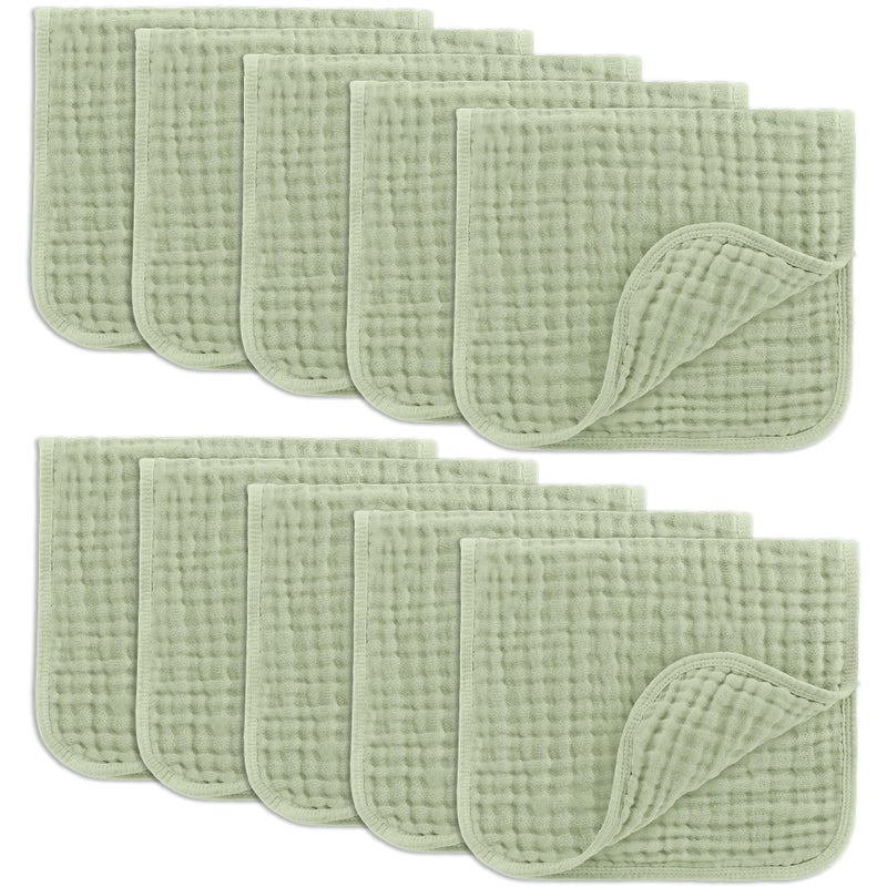 Comfy Cubs مناديل تجشؤ مريحة من كابس موسلين 20" × 10"، عبوة من 10 - كبيرة، 6 طبقات، فائقة الامتصاص 100% قطن لزلال الأطفال والفوضى - مناديل تجشؤ ناعمة وآمنة ولطيفة للأطفال الأولاد والبنات - ساج - Image 1