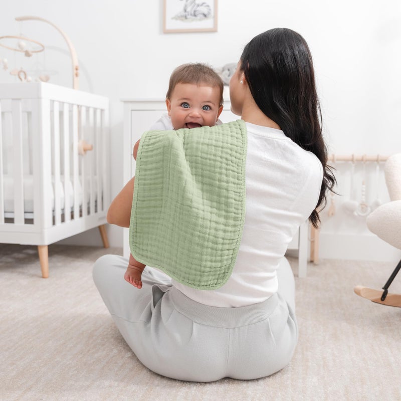 Comfy Cubs مناديل تجشؤ مريحة من كابس موسلين 20" × 10"، عبوة من 10 - كبيرة، 6 طبقات، فائقة الامتصاص 100% قطن لزلال الأطفال والفوضى - مناديل تجشؤ ناعمة وآمنة ولطيفة للأطفال الأولاد والبنات - ساج - Image 2