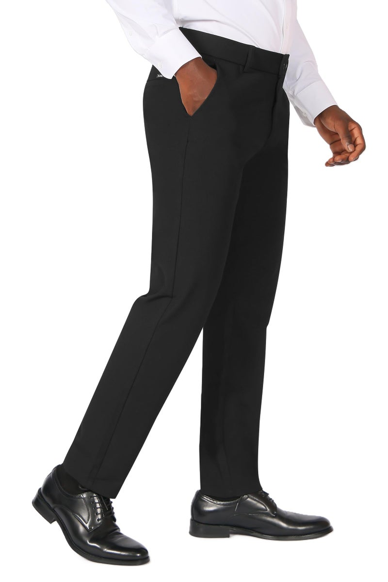 Plaid&Plain Men's Stretch Dress Pants Slim Fit Skinny Suit Pants 7101 Black 30W30L - Image 3