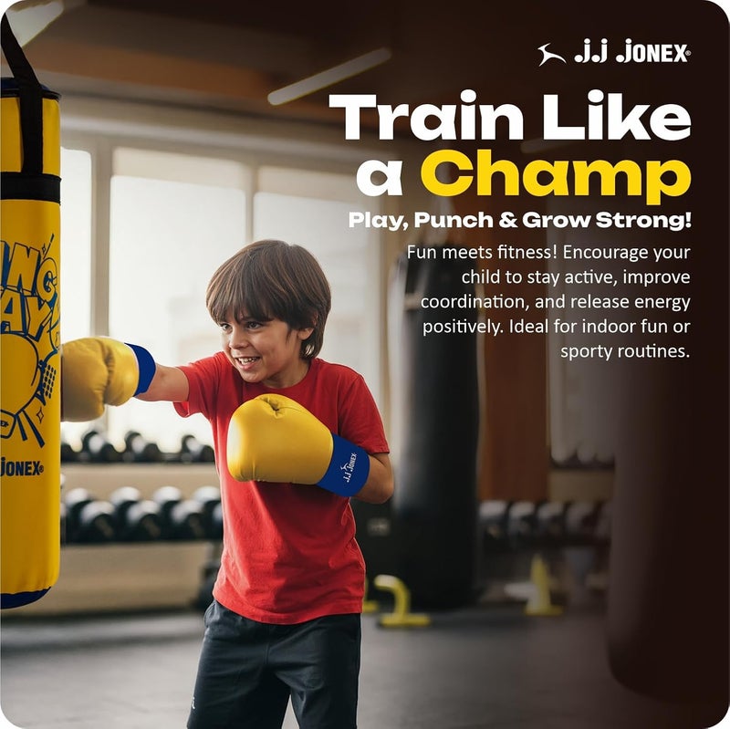 Jonex JJ Sports Kids Boxing Punching Bag Set - Heavy Boxing Bag, Gloves, MMA, Home Gym & Martial Arts Training Equipment | for Boys & Girls for Age 3 4 5 6 7 8 Years | Yellow Color | - Image 4