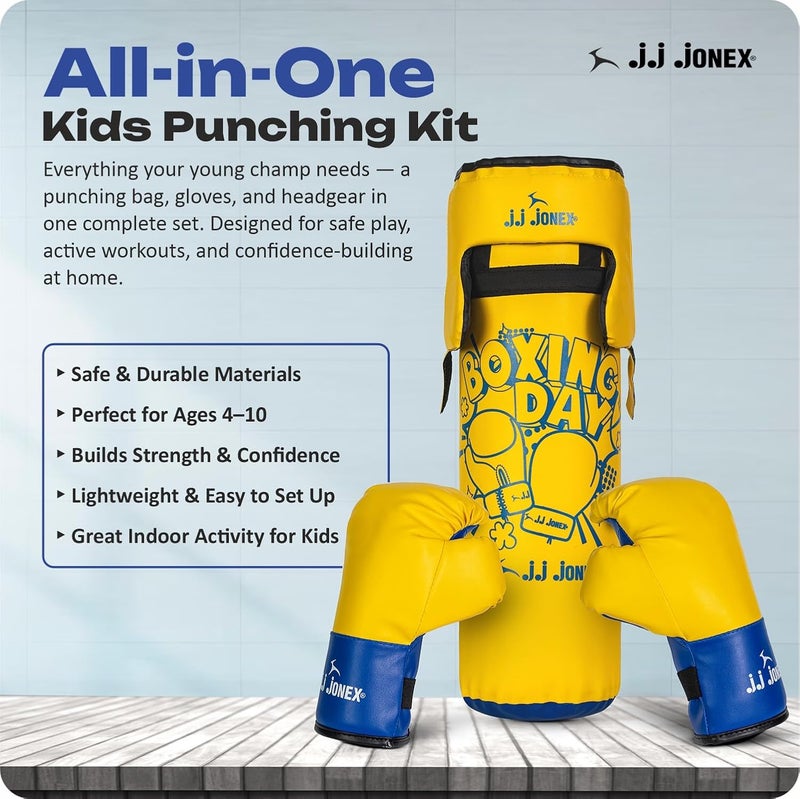 Jonex JJ Sports Kids Boxing Punching Bag Set - Heavy Boxing Bag, Gloves, MMA, Home Gym & Martial Arts Training Equipment | for Boys & Girls for Age 3 4 5 6 7 8 Years | Yellow Color | - Image 2