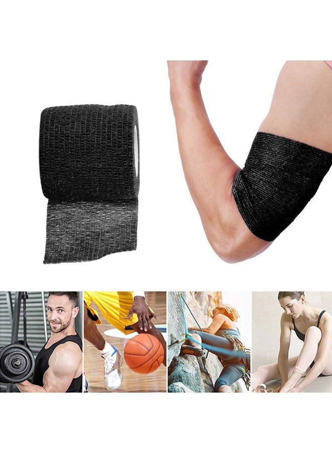 Meetion غطاء شريط قبضة الوشم - 2 قطع 2 بوصة × 5 ياردات أسود شريط لاصق مرن للتخلص منه لملحقات قبضة آلة الوشم، شريط رياضي (أسود) - Image 4