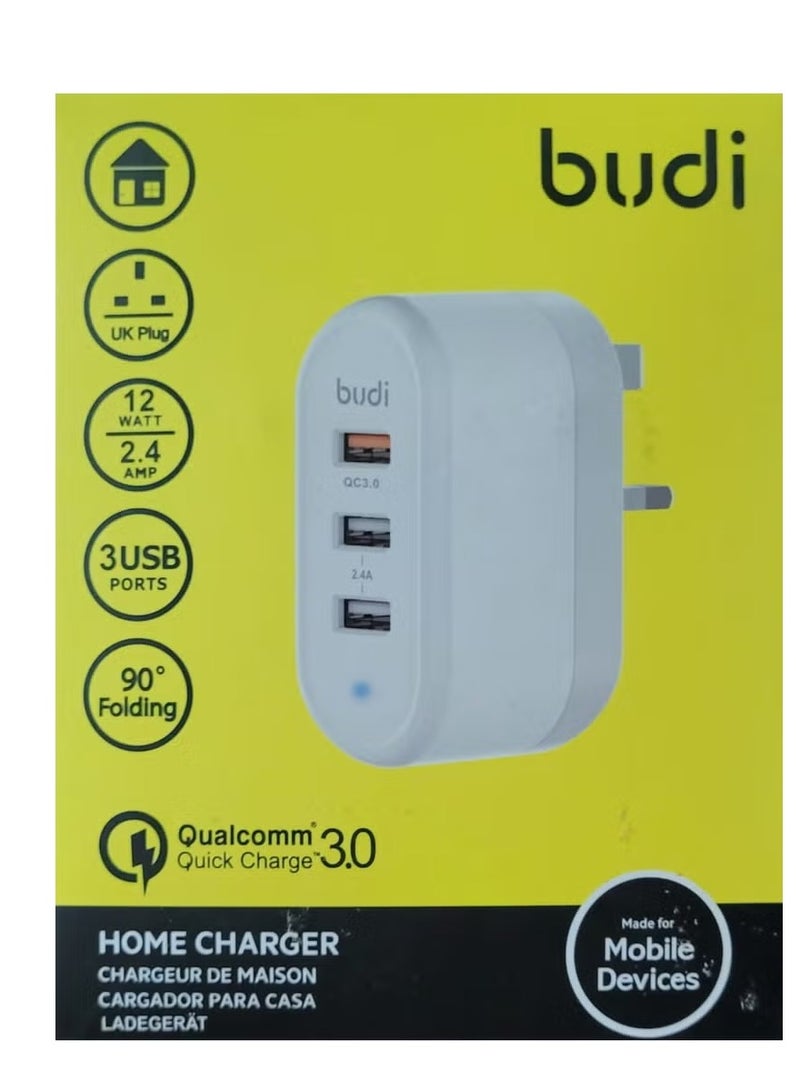 بودي شاحن حائط سريع الشحن من بودي بقوة 12 وات مع 3 منافذ USB للشحن السريع - Image 2