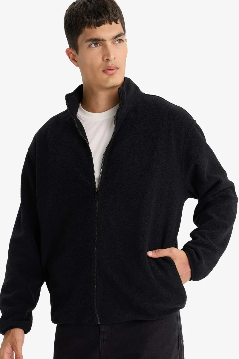 DeFacto Relax Fit Half Turtleneck Zippered Fleece Cardigan