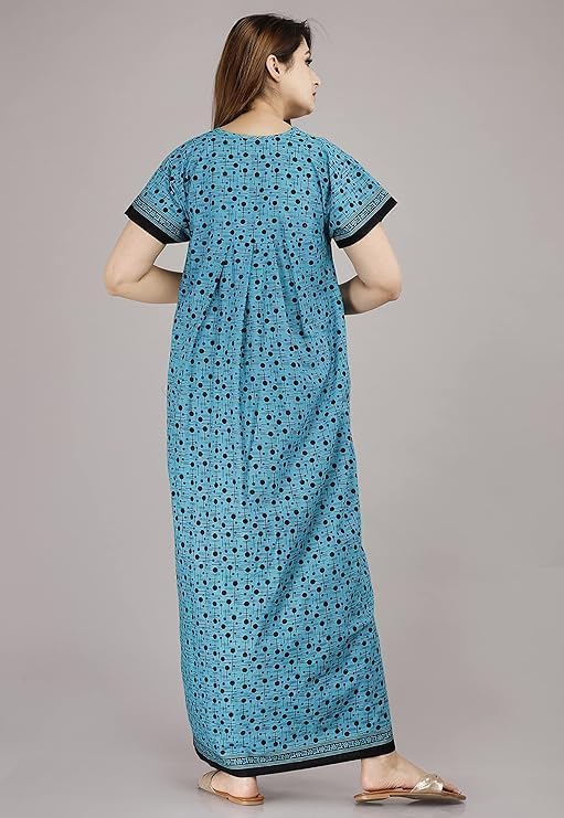Vlazom Women's Pure Cotton Rajasthani Nighty & Jaipuri Maxi Gown – Pack of 2, Soft & Breathable Sleepwear (Brown,Blue1, Free Size) - Image 4