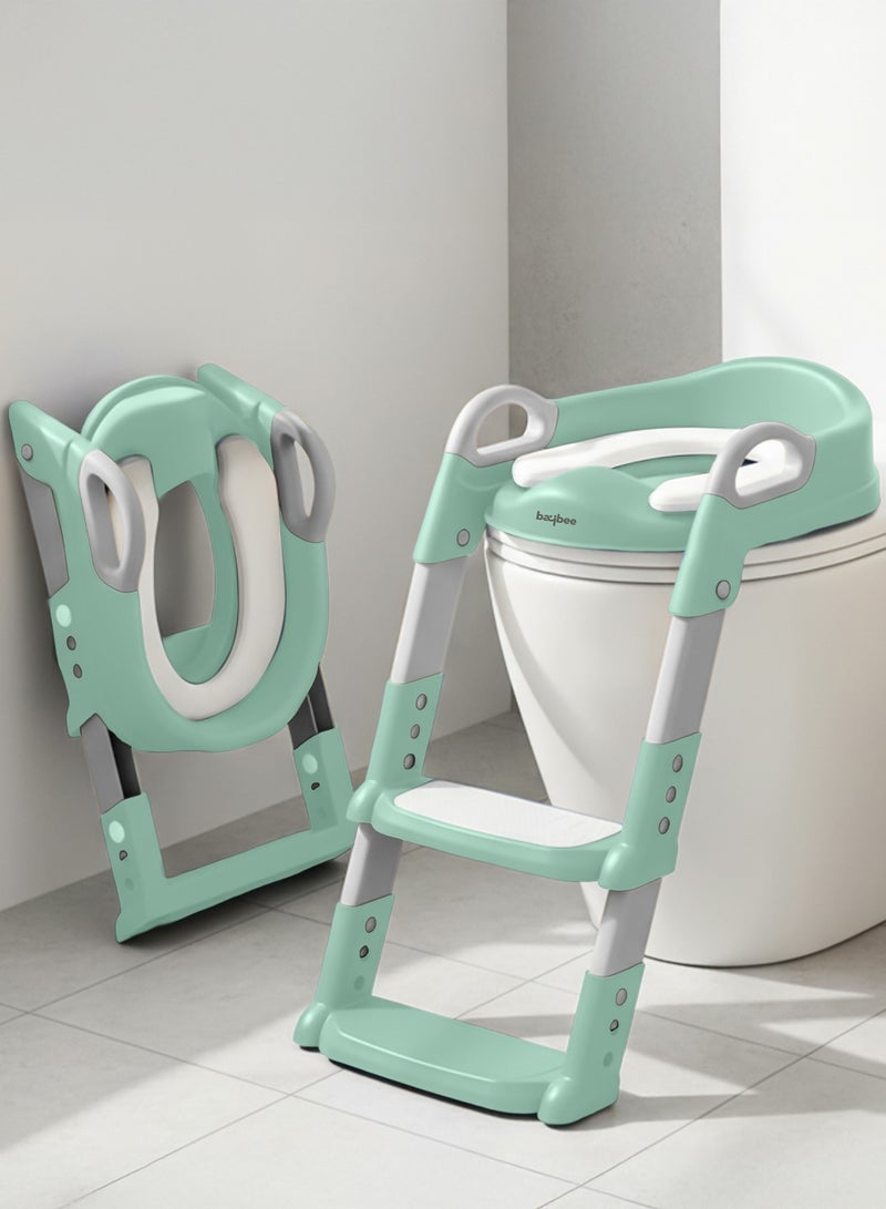 BAYBEE Aura Baby Potty Seat With Ladder For Western Toilets Kids Toilet Potty Training Seat For Baby With Handle Cushion Kids Potty Chair Kids Potty Seat For Baby Kids 2 To 5 Years Boys Girls Green - Image 1