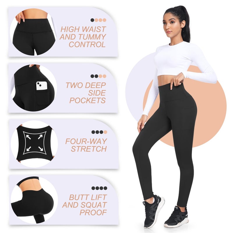 FULLSOFT 4 Pack Fleece Lined Leggings with Pockets for Women High Waisted Thermal Winter Warm Yoga Pants for Workout Running Plus Size(Black,Gray,Navy Blue,Pink(4 Pack),Large-X-Large) - Image 4
