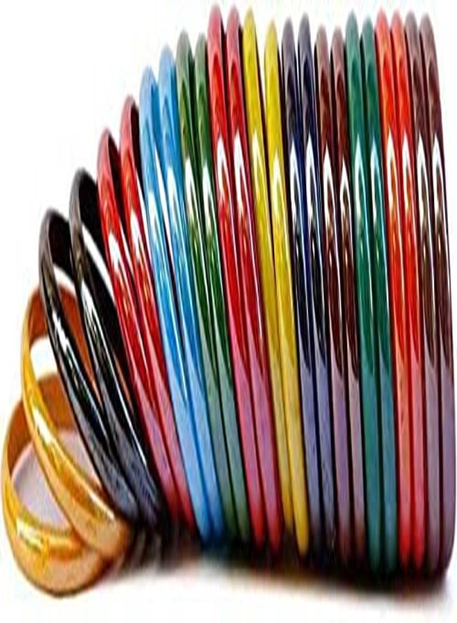 Virya Multi Color Glossy Glass Plain Bangle Kada Set For Women,Traditional Designer Glass Kada for Women,Girls (Pack of 24) (2-4) - Image 1