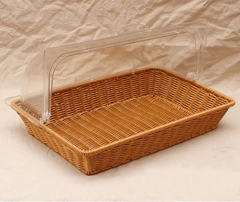PAUL SONS Commercial Professional Restaurant Cafe Self Serve Bread Basket/Pastry Donut/Cookie Display Wicker Basket Case Countertop Rectangle with lid 21x13x3 (Pack of 1Pc) - Image 3