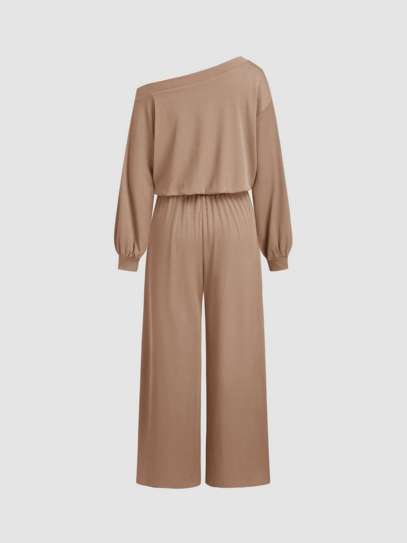 CIDER Women's Casual Jumpsuits with Pockets Asymmetrical Neck Drawstring long Sleeve Off Shoulder Lounge Outfits Pajama: Khaki, XL - Image 5