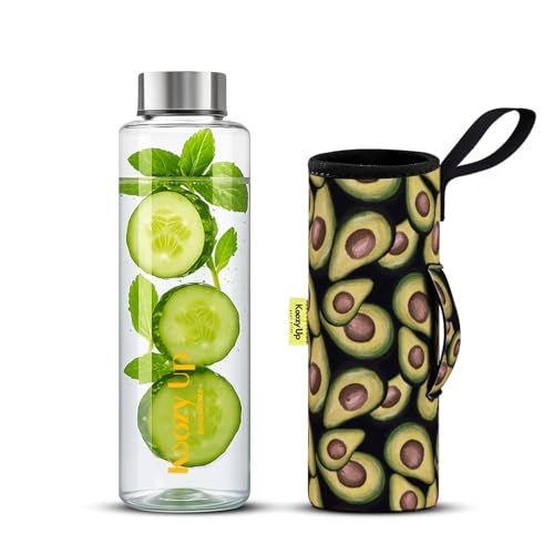 Koozy Up Borosilicate Glass Water Bottle(1 Litre) with Thick Neoprene Cover | Leak proof & Break-Resistant | Best for- Fridge/Detox |Office/College (Avocado) - Image 1