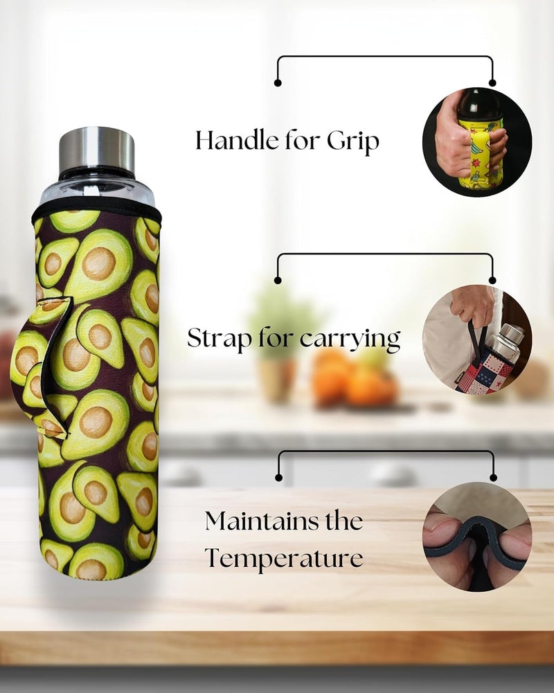 Koozy Up Borosilicate Glass Water Bottle(1 Litre) with Thick Neoprene Cover | Leak proof & Break-Resistant | Best for- Fridge/Detox |Office/College (Avocado) - Image 2