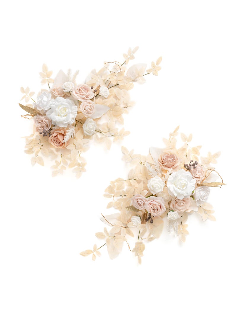 Ling's moment Lings Moment 2PCS White  Beige Artificial Floral Swags Centerpieces Wedding Garland Flower Greenery Arrangements for SweetheartHead Table Decor Car Wall Window Arch Home Garden Decor 