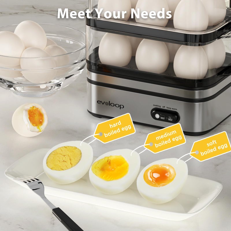 Evoloop Rapid Egg Cooker Electric 12 Eggs Capacity, Soft, Medium, Hard Boiled, Poached, Omelet Maker Egg Poacher & Vegetable Steamer, BPA Free Tray - Image 2