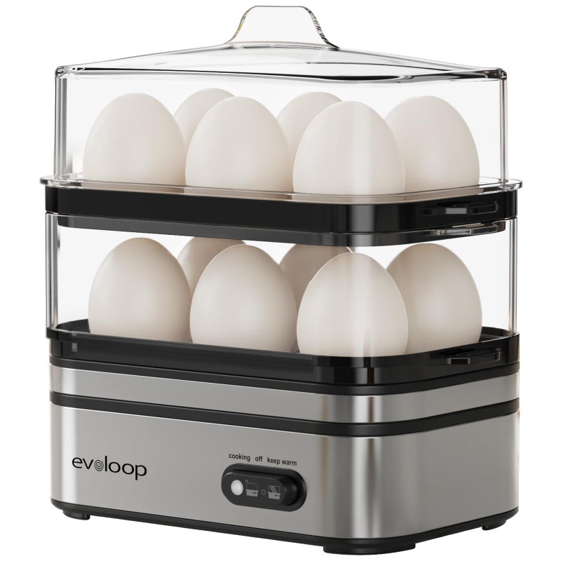 Evoloop Rapid Egg Cooker Electric 12 Eggs Capacity, Soft, Medium, Hard Boiled, Poached, Omelet Maker Egg Poacher & Vegetable Steamer, BPA Free Tray - Image 1