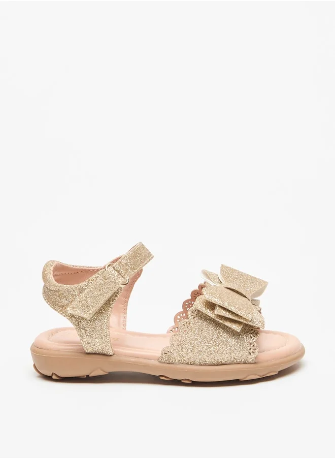 جونيورز Girls Bow Accent Sandals with Hook and Loop Closure