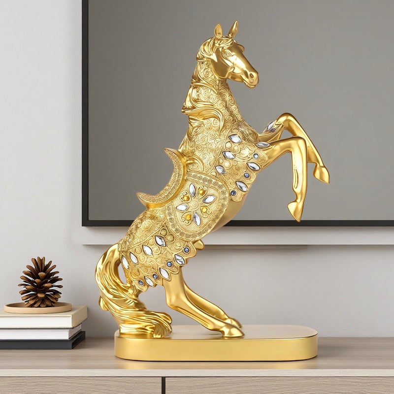 XINDAM Gold Horse Standing Figurine Creative Statue Decorative Home & Office Figurines Home Office Display Craft Living Room Decor Ornaments for Tabletop - Image 1