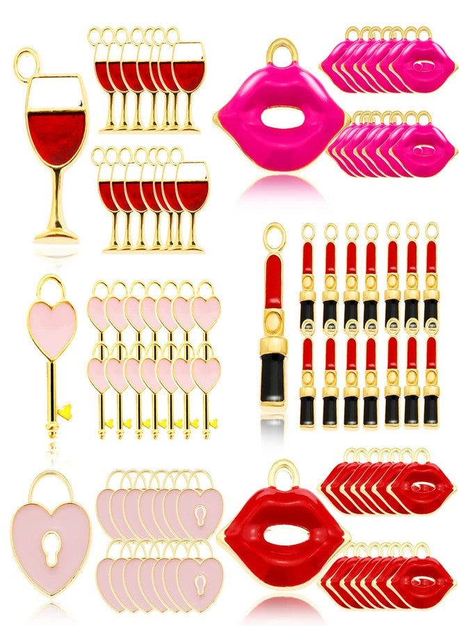 RechicGu 90pcs Love Valentine's Day Charms Heart Red Lips Key Wine Glasses One Hole Pendant Jewelry Making DIY Necklaces Bracelets Keychains Earrings Gifts - Image 1