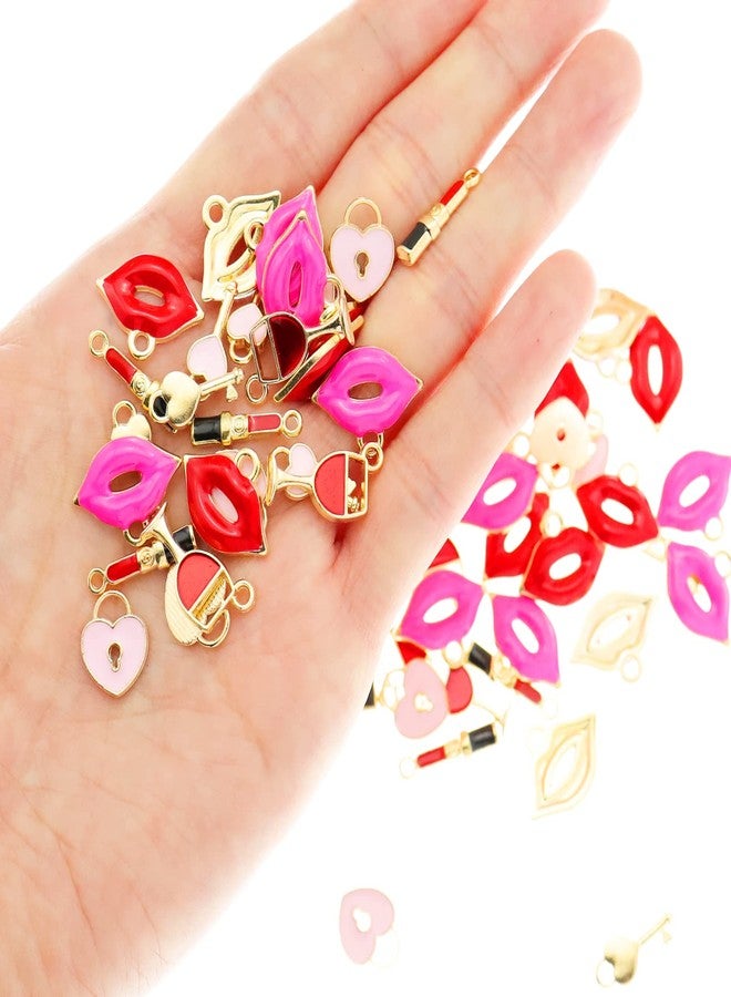 RechicGu 90pcs Love Valentine's Day Charms Heart Red Lips Key Wine Glasses One Hole Pendant Jewelry Making DIY Necklaces Bracelets Keychains Earrings Gifts - Image 4