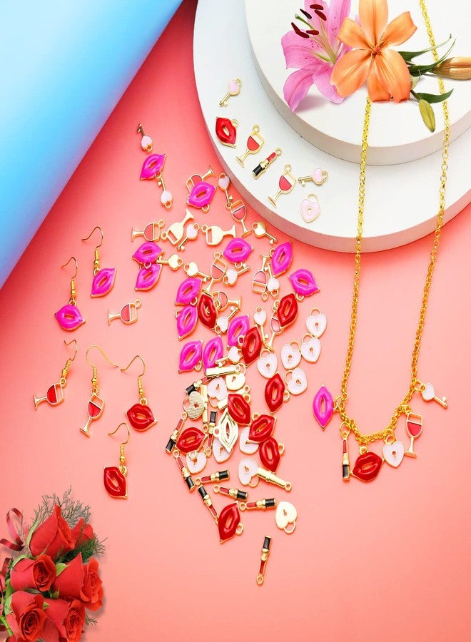 RechicGu 90pcs Love Valentine's Day Charms Heart Red Lips Key Wine Glasses One Hole Pendant Jewelry Making DIY Necklaces Bracelets Keychains Earrings Gifts - Image 2