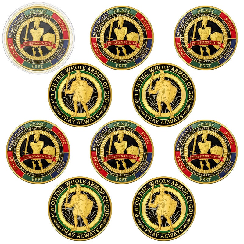Nosiny 10 Pcs Put on the Whole Armor of God Coin Religious Prayer Coins for Christian Church SchoolClassic Style - Image 2