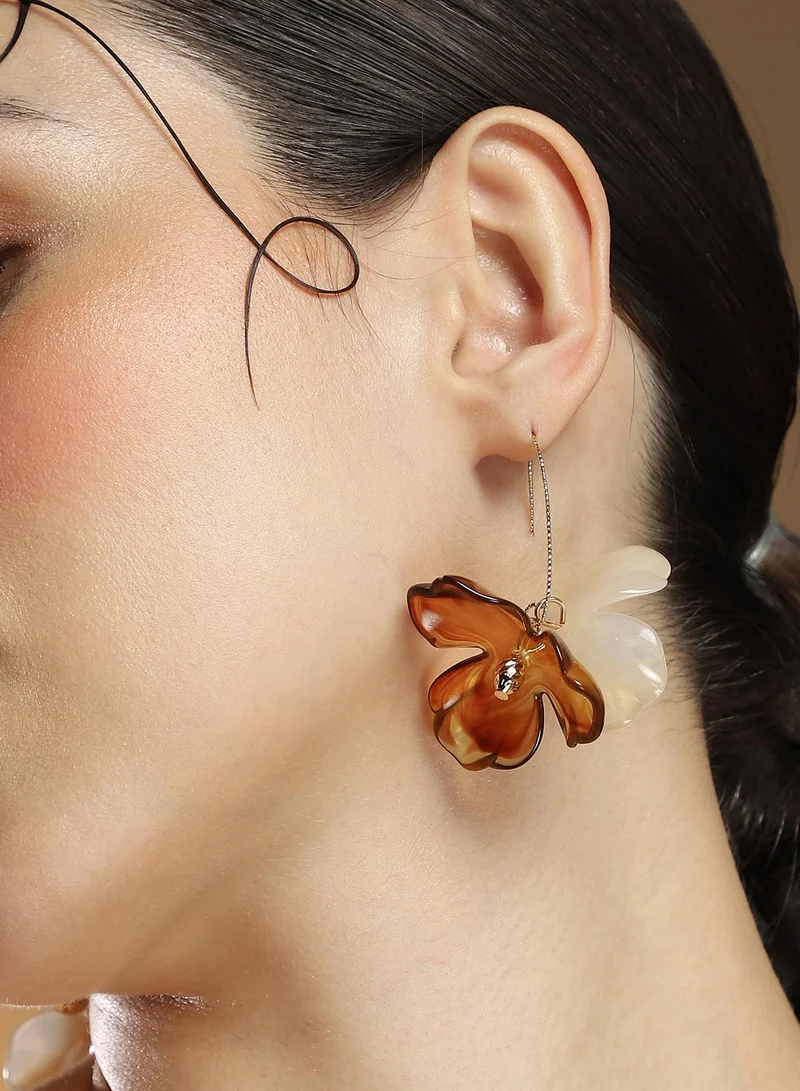 SOHI Women The Iris Drop Earrings | Coffee Brown & California  Colour | One-Size | Metallic Acrylic & Alloy Material | Wire Hook Closure | Earrings For Casual & Evening Wear