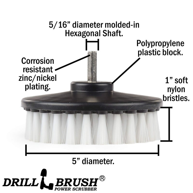 Drillbrush 5" Round Soft Bristle Scrub Brush Power Drill Attachment - Car Carpet Cleaning - Interior Detailing Tool - Tire Cleaner Drill Attachment - Automotive Seat Cleaning Brush - Wheel Polishing - Image 5