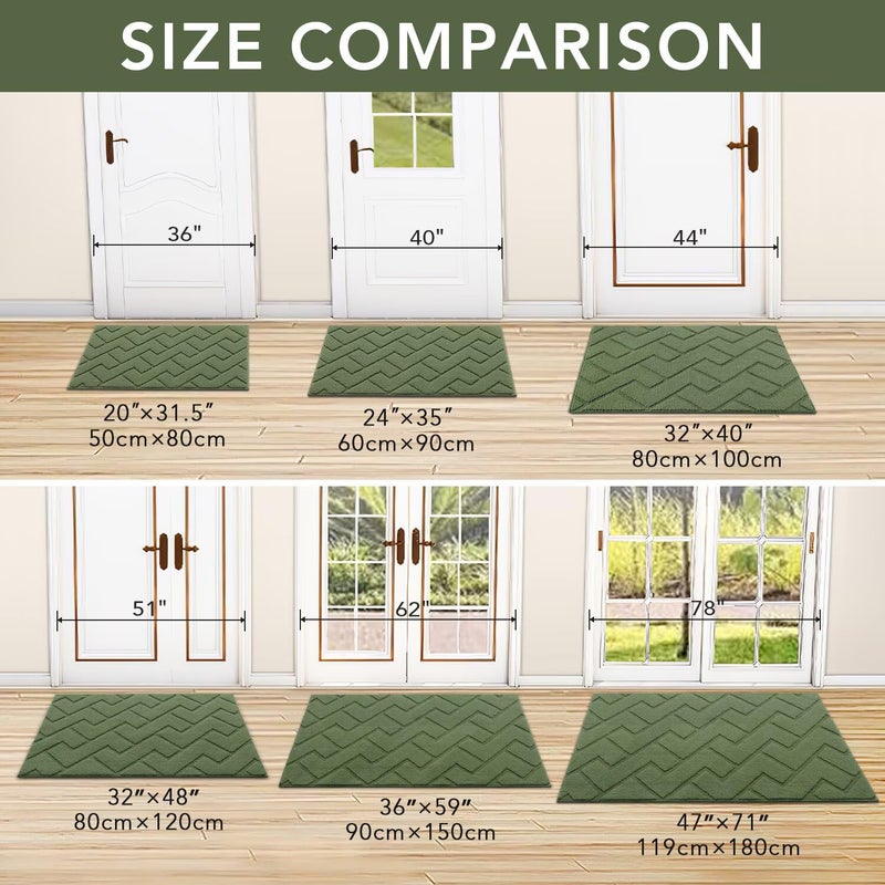 hicorfe Indoor Doormat,Front Back Door Mat TPR Backing Non Slip Mats 20"x31.5" Absorbent Resist Dirt Entrance Doormat Inside Floor for Entryway Washable Low-Profile(Green) - Image 5