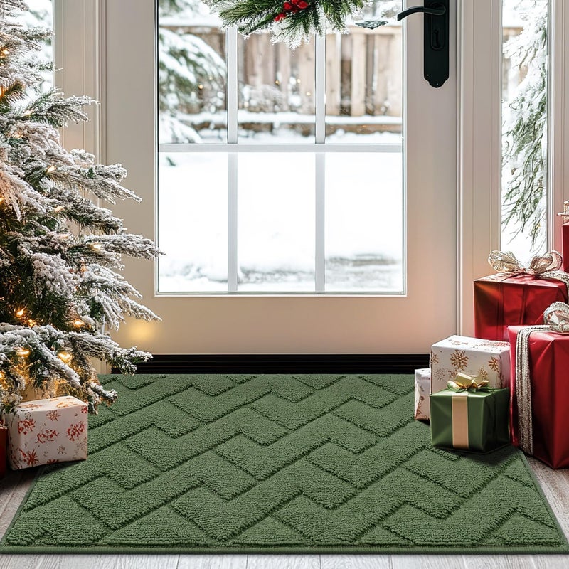 hicorfe Indoor Doormat,Front Back Door Mat TPR Backing Non Slip Mats 20"x31.5" Absorbent Resist Dirt Entrance Doormat Inside Floor for Entryway Washable Low-Profile(Green) - Image 1