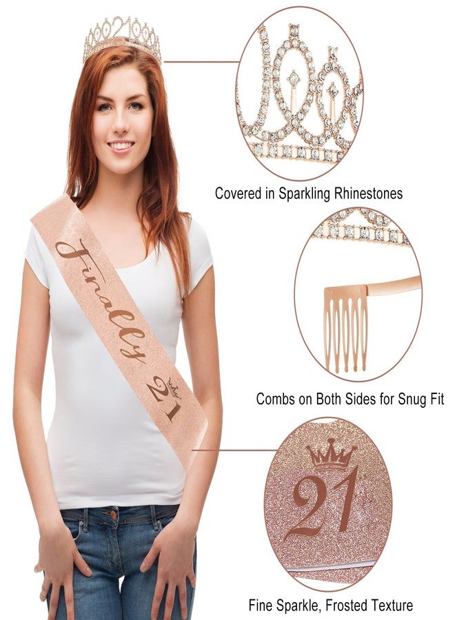 Uiorgui 21st Birthday Decorations for Her, 33pcs 21 Crown and Sash, Black Rose Gold Happy 21st Birthday Banner Balloons Backdrop Hanging Swirls Paper Fans, 21 Years Old Party Decorations Kit - Image 4