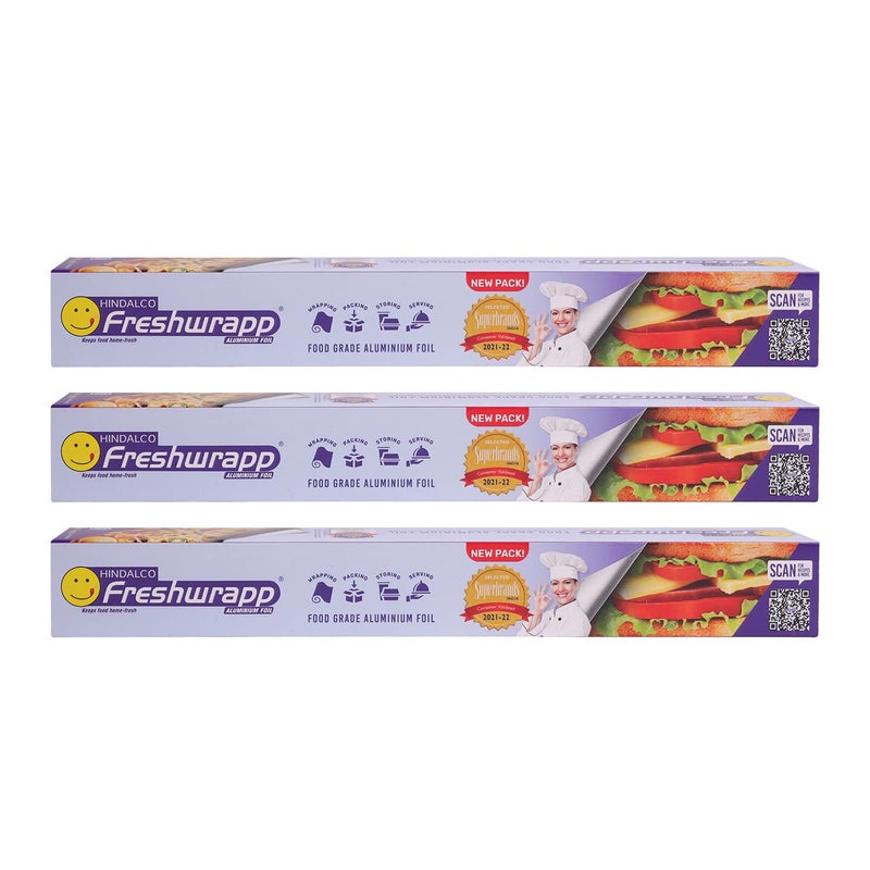 Freshwrapp Fresh Wrapp Hindalco Aluminium Foil (6 Meter Pack) 33g + 17g (Pack of 3), Silver (FRESHWR50003) - Image 1