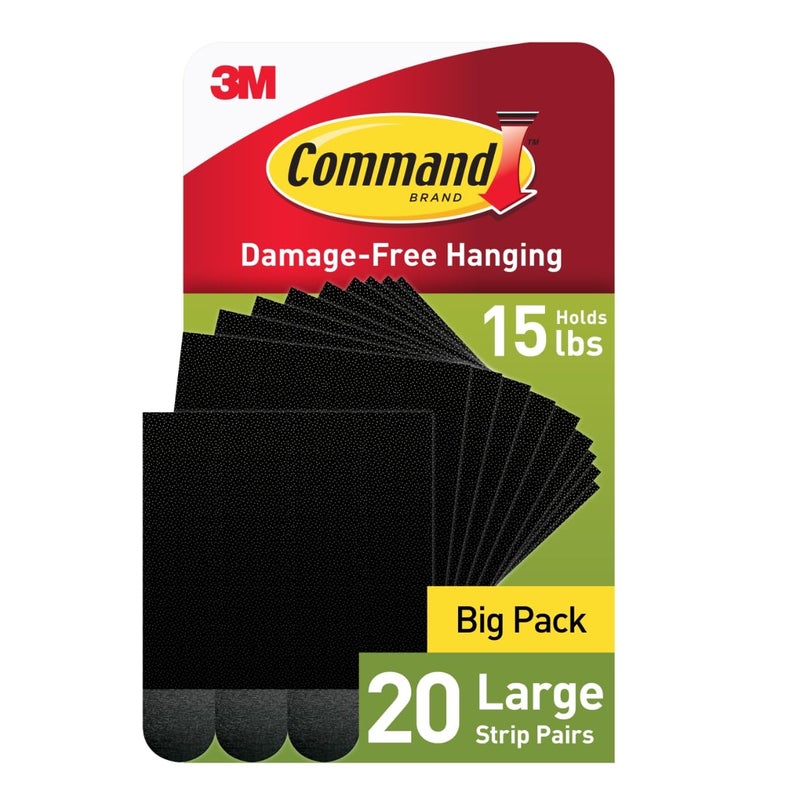 Command 15 lb Large 20 Pairs Picture Hanging Strips (40 Strips), Damage-Free Hangers for Picture Frames, No Tools Required, Great for Home Room Wall Decor, Black Adhesive - Image 1