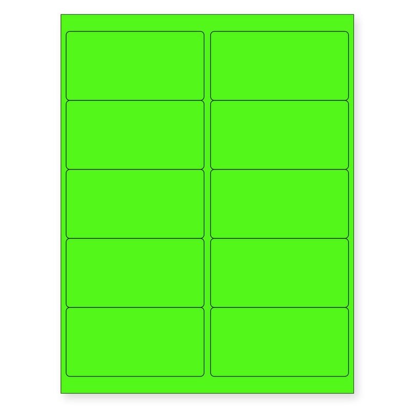 812 x 11 Neon Color High Light Fluorescent Labels for Laser Inkjet Printer Green Fluorescent 4 x 210 Per Page 500 Labels