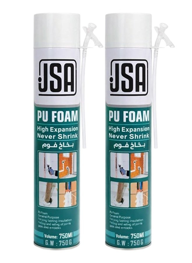 JSA Combo 2 pcs JSA PU Foam Spray 750ml High Expansion Expanding Foam Sealant, Insulating Spray Foam Filler for Gaps Cracks Joints Windows Doors Roof Pipes Wall Sealing, Waterproof Soundproof Construction Foam Sealant with Straw Applicator - Image 1