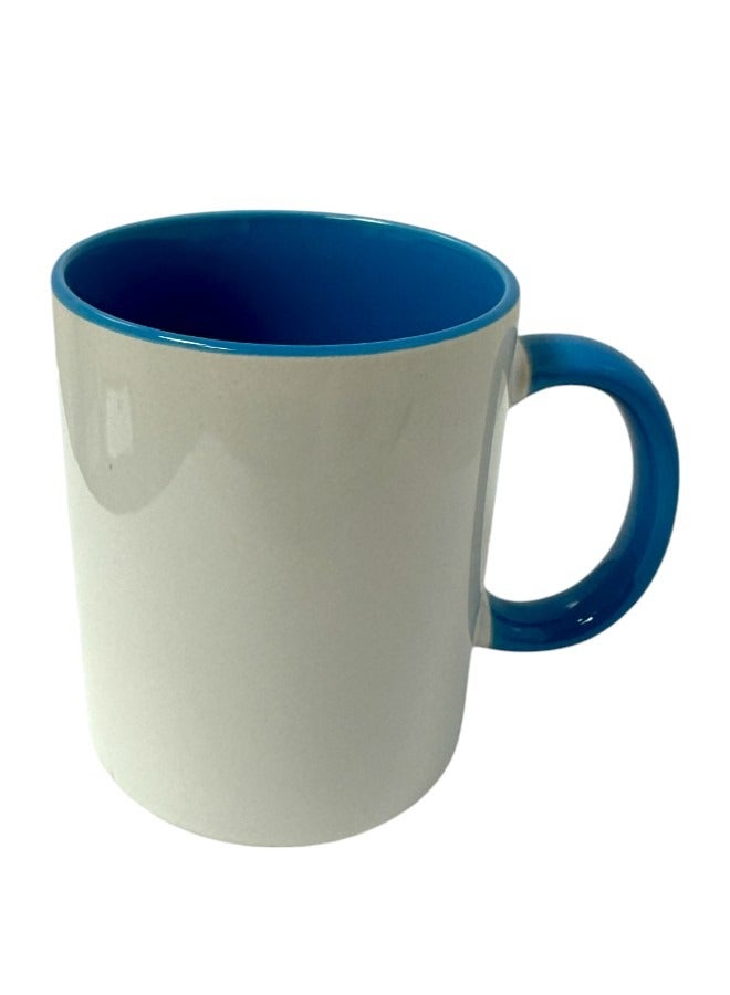Yolo Ceramic Mug White with Coloured handle 300ml for Coffee and Tea-Blue - Image 1