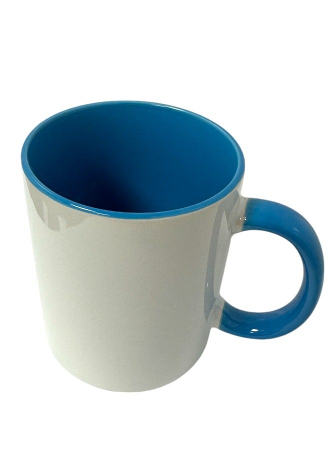 Yolo Ceramic Mug White with Coloured handle 300ml for Coffee and Tea-Blue - Image 2