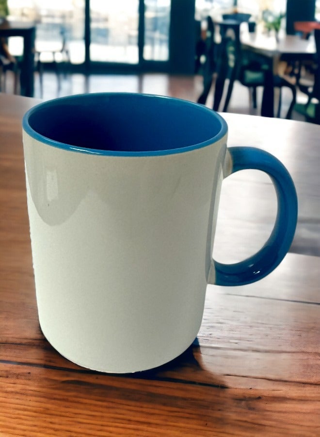Yolo Ceramic Mug White with Coloured handle 300ml for Coffee and Tea-Blue - Image 4