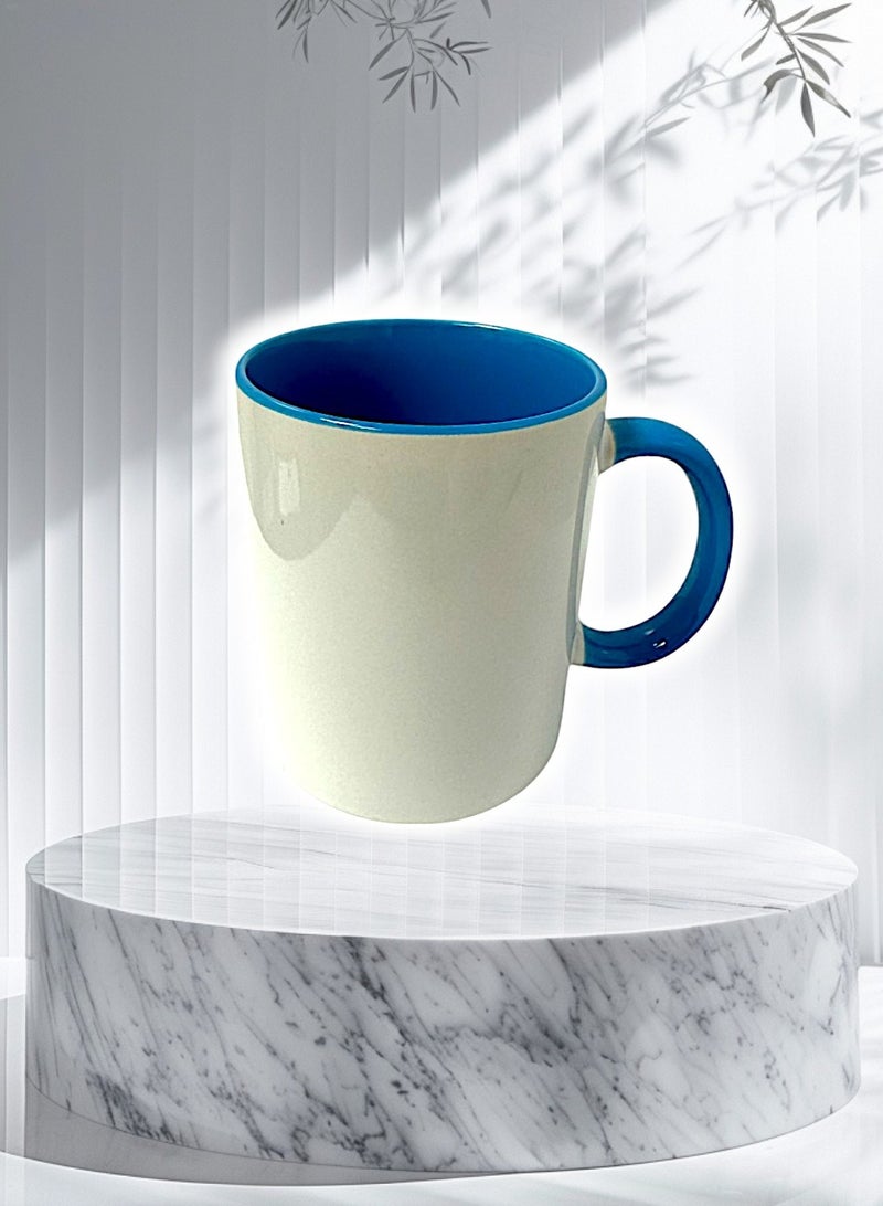 Yolo Ceramic Mug White with Coloured handle 300ml for Coffee and Tea-Blue - Image 5
