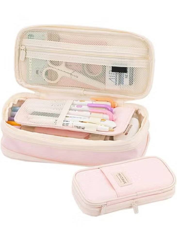 Pencil Case, Large Zipper Pencil Pouch, Big Capacity Pencil Case with Compartments，Cute Pencil Pouch for Kids, Teenagers, Boys, Girls, Adults (Pink) - Image 1