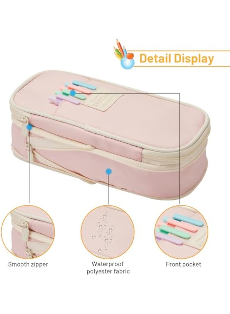 Pencil Case, Large Zipper Pencil Pouch, Big Capacity Pencil Case with Compartments，Cute Pencil Pouch for Kids, Teenagers, Boys, Girls, Adults (Pink) - Image 4
