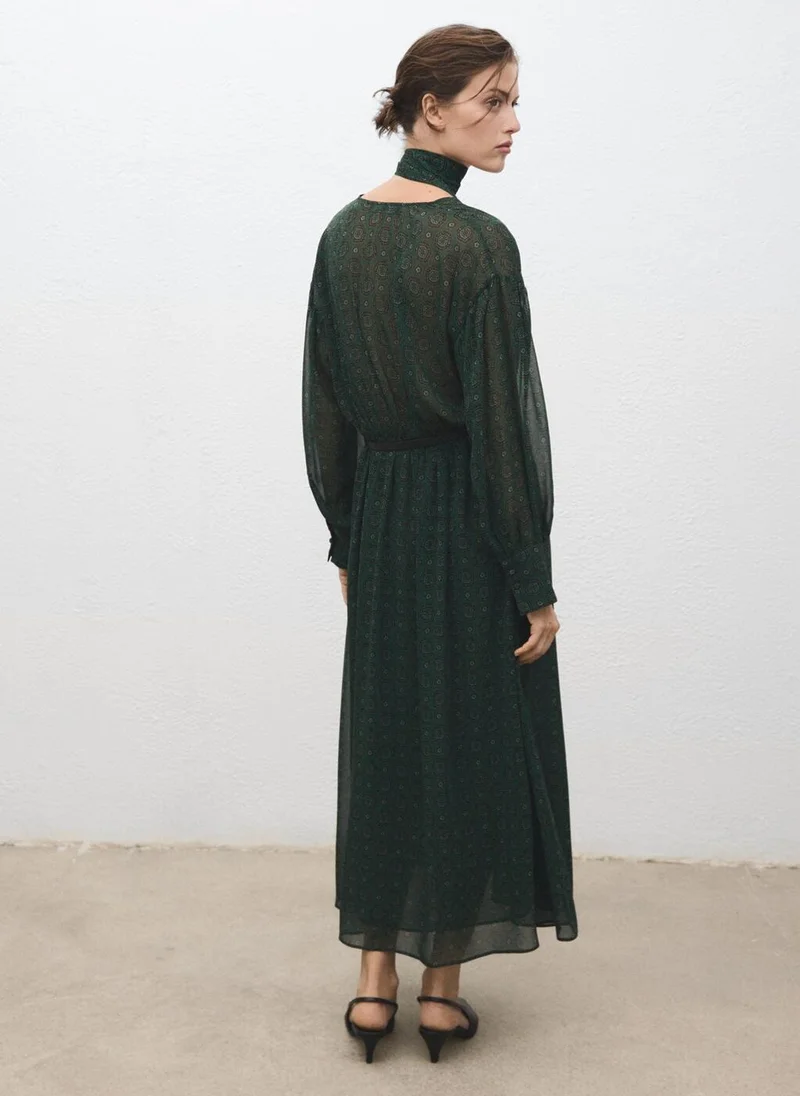 MANGO Printed dress with foulard