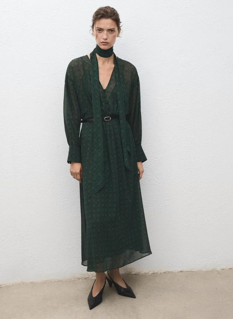 MANGO Printed dress with foulard