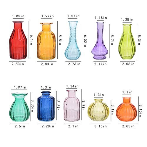 Eleganttime Bud Vases for Flowers,Glass Colored Bud Vase in Bulk Set of 10,Small Vintage Vase Bottle for Wedding Decorations,Garden and Home Decor,Centerpieces,Colorful Mexican Décor - Image 2