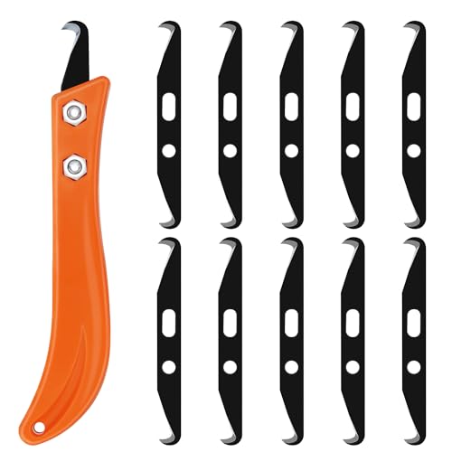 Syocsek 10pcs Club Hook Blade Knife with Handle, 3.4 Inch Double-end Golf Grip Removal Tool Kit with Plastic Box, DIY Hook Blades for Regripping Golf Club Mountain Bike Grip Baling Twine Black Orange - Image 1