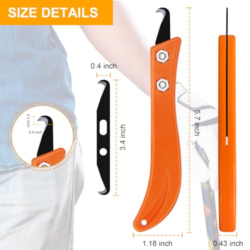 Syocsek 10pcs Club Hook Blade Knife with Handle, 3.4 Inch Double-end Golf Grip Removal Tool Kit with Plastic Box, DIY Hook Blades for Regripping Golf Club Mountain Bike Grip Baling Twine Black Orange - Image 2