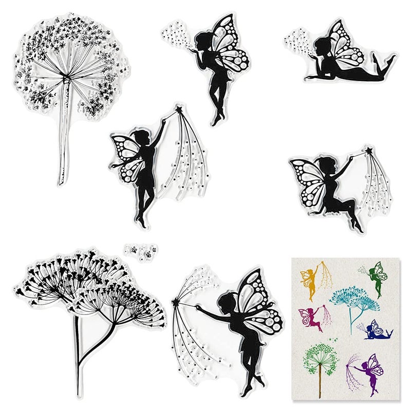 Flower Elves Clear Stamps for Card Making Dandelion Angel Clear Rubber Stamps for Holiday Card Making DIY Scrapbooking Transparent Stamps Silicone Stamps Photo Album Crafting