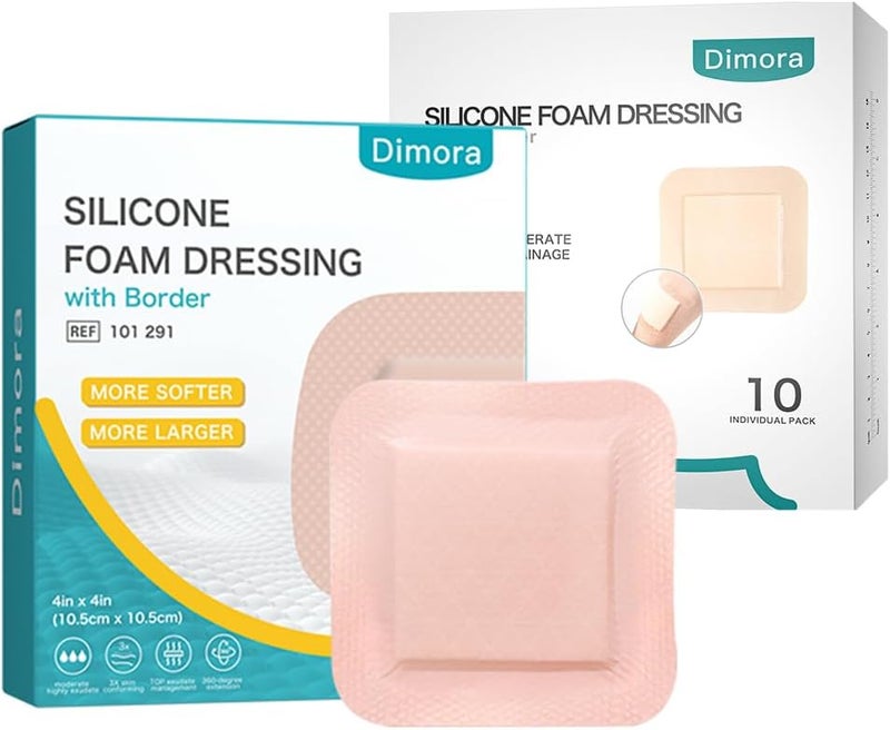 Dimora Silicone Foam Dressing with Border Adhesive 6x6  Ultra Soft Silicone Foam Dressing 4x4 - Image 1