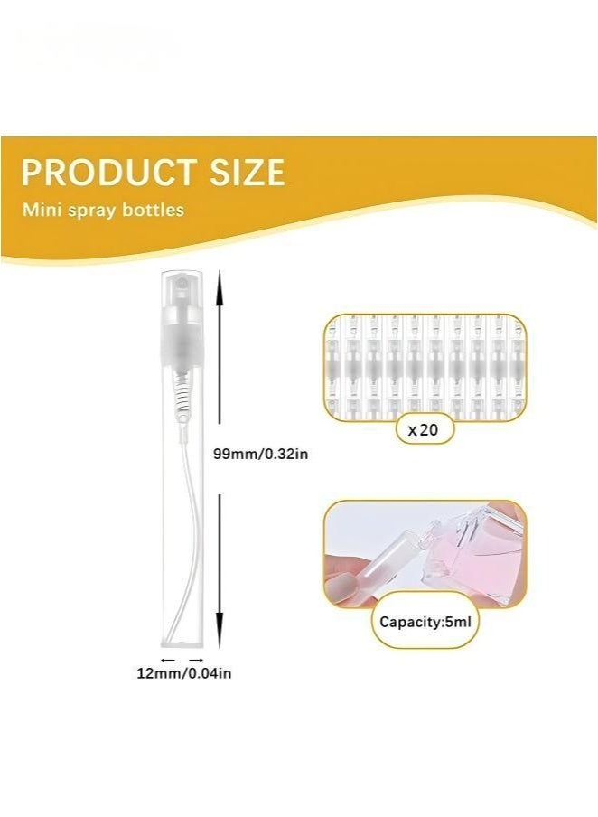 زجاجة رذاذ صغيرة - عبوة من 20 زجاجة رذاذ بلاستيكية صغيرة فارغة سعة 5 مل - زجاجة عطر صغيرة قابلة لإعادة التعبئة برذاذ ناعم - بخاخ عطر - حاويات عينات صغيرة - زجاجة بلاستيكية محمولة للسفر - شفافة - Image 2
